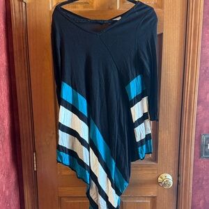 Black and Blue Striped Sweater Asymmetrical Top